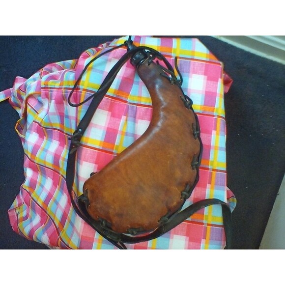 Handmade Bull Horn Drinking/Flask Leather Vintage - 11-1/2" - Picture 2 of 16